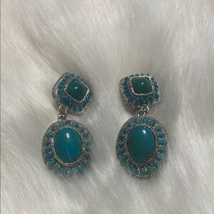 Blue and Silver Dazzling Drop Earrings Clip Ons